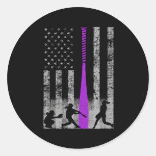 Sticker Rond Drapeau de softball Violet Bat de softball
