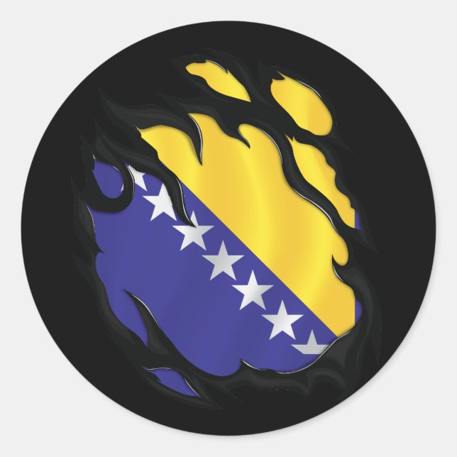 Sticker Rond Drapeau déchiré De Bosnie-Herzégovine (Devant)