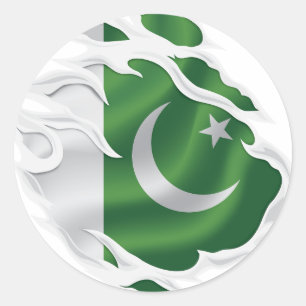 Sticker Rond Drapeau déchiré du Pakistan