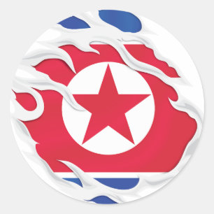 Sticker Rond Drapeau déchiré par la Corée du Nord