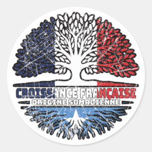 Sticker Rond Drapeau des racines d'arbre somaliennes françaises