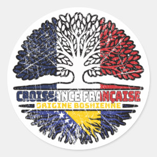 Sticker Rond Drapeau des racines d'arbres de la France bosniaqu