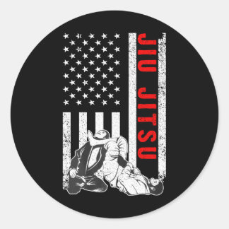 Sticker Rond Drapeau Drôle Américain Jiu Jitsu Art Pour Arts Ma