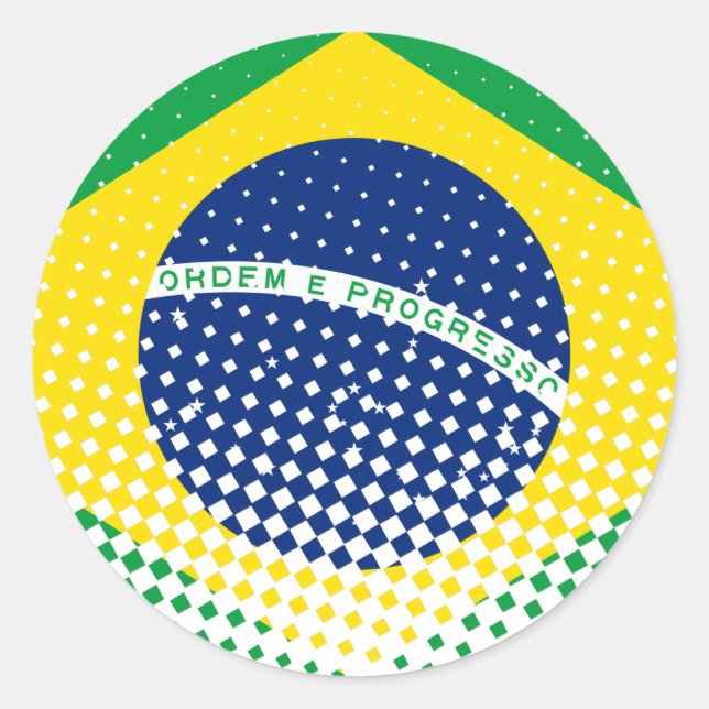 Sticker Rond Drapeau Du Brésil Avec Effet Halftone (Devant)