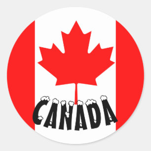 Sticker Rond Drapeau du Canada à feuille d'érable rouge vif