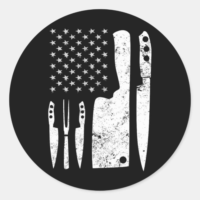 Sticker Rond Drapeau du chef Knife Patriotique de Pâques Us (Devant)