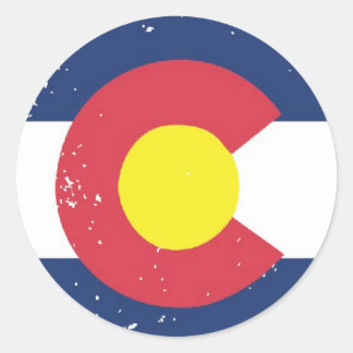 Sticker Rond Drapeau du Colorado en détresse