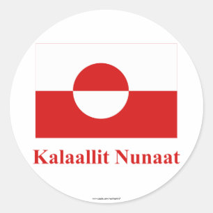 Sticker Rond Drapeau du Groenland avec nom dans Kalaallisut