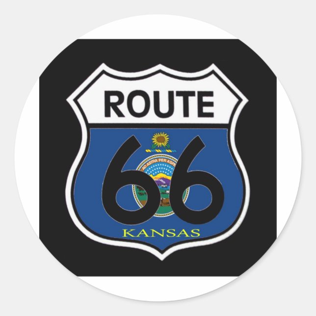 Sticker Rond Drapeau du Kansas - Bouclier 66 (Devant)