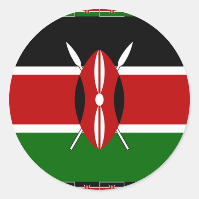 Sticker Rond Drapeau du Kenya : avec cadre de drapeau miniature (Devant)