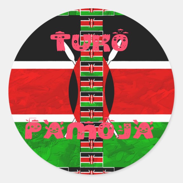 Sticker Rond Drapeau du Kenya : Tuko Pamoja - Design d'art de l (Devant)