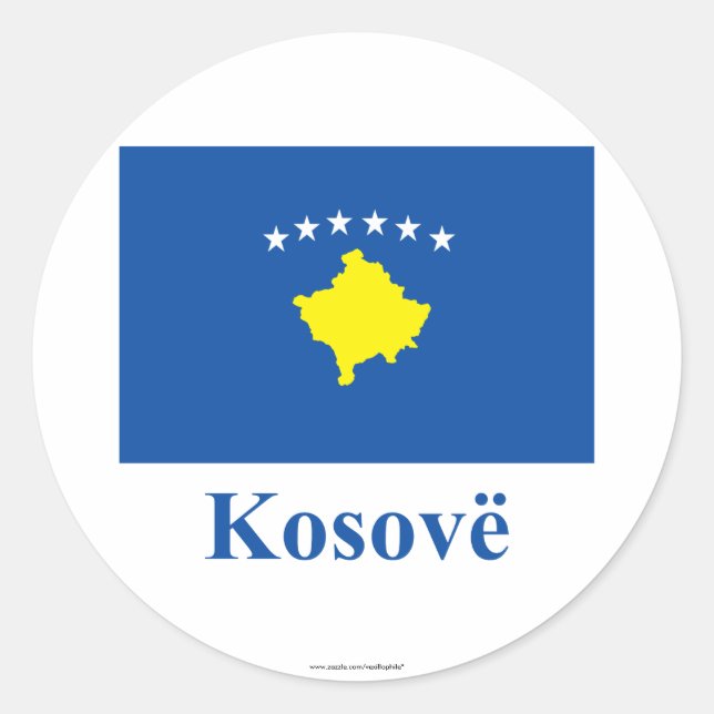 Sticker Rond Drapeau du Kosovo avec nom en albanais (Devant)