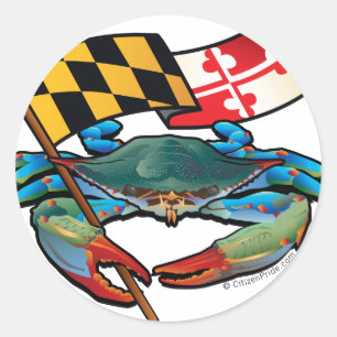 Sticker Rond Drapeau du Maryland de crabe bleu