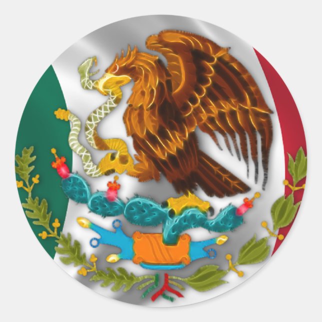 Sticker Rond Drapeau du Mexique, Armoiries (Devant)