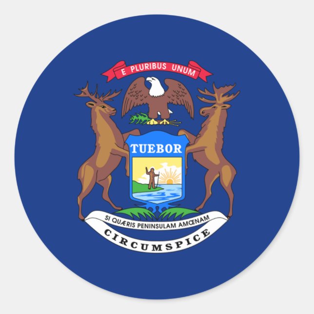 Sticker Rond Drapeau du Michigan, Drapeau du Michigan (Devant)