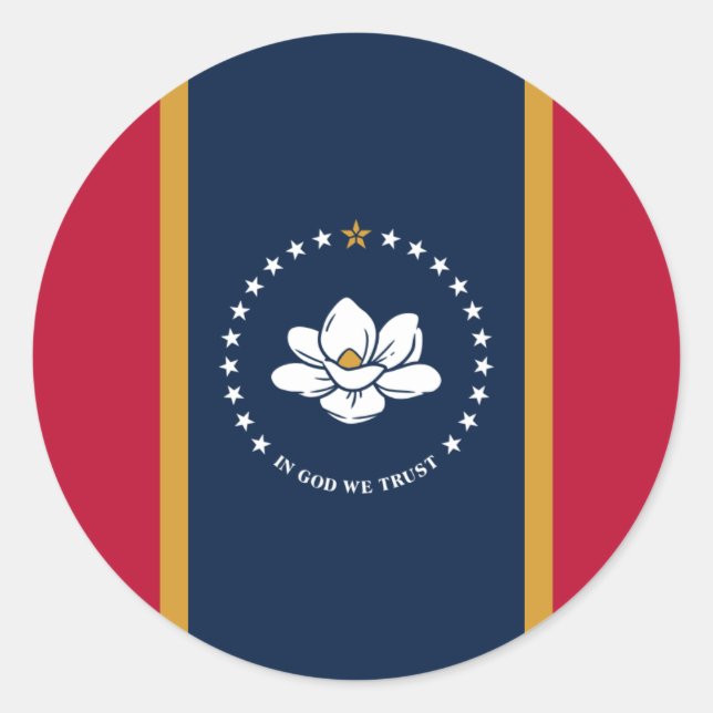 Sticker Rond Drapeau du Mississippi, Drapeau du Mississippi (Devant)