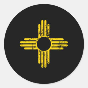 Sticker Rond Drapeau du Nouveau-Mexique déprimé Zia Sun seul
