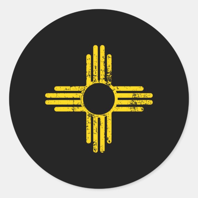 Sticker Rond Drapeau du Nouveau-Mexique déprimé Zia Sun seul (Devant)