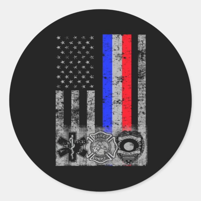 Sticker Rond Drapeau du premier répondeur de la police d'incend (Devant)