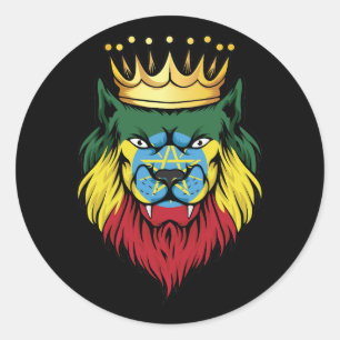 Sticker Rond Drapeau du roi Lion d'Éthiopie