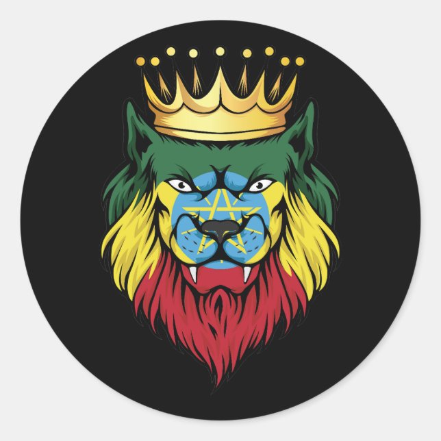 Sticker Rond Drapeau du roi Lion d'Éthiopie (Devant)