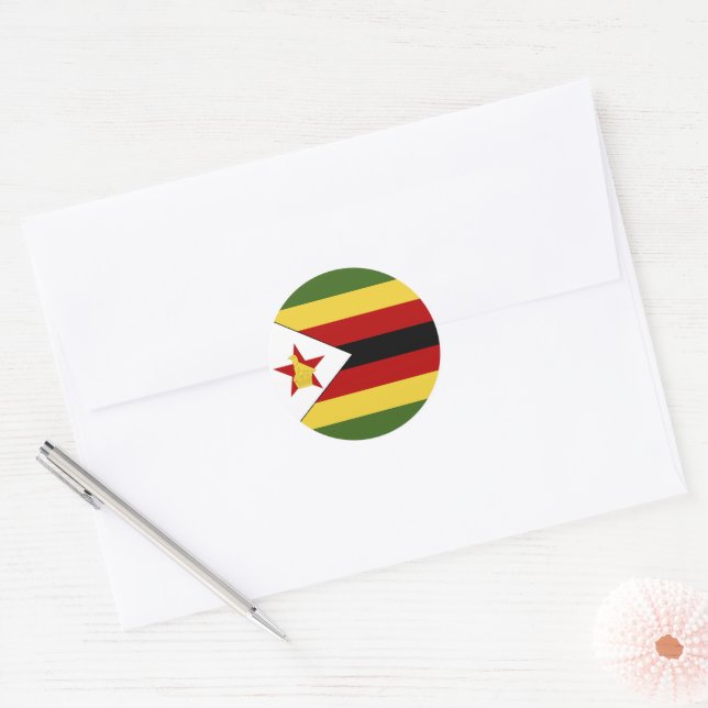 Sticker Rond drapeau du Zimbabwe (Enveloppe)