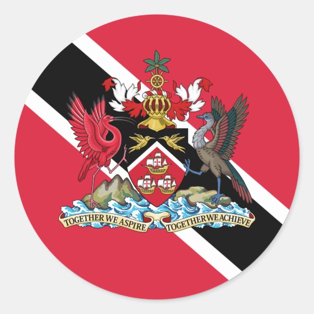 Sticker Rond Drapeau et armoiries de Trinité-et-Tobago (Devant)