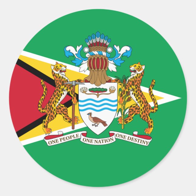 Sticker Rond Drapeau et armoiries du Guyana (Devant)