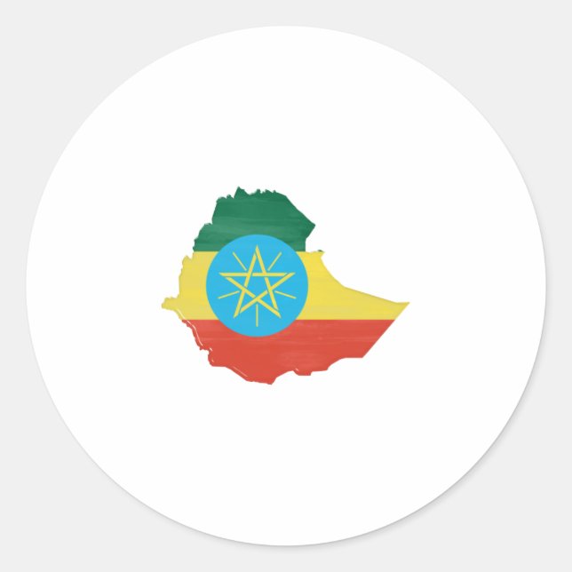 Sticker Rond Drapeau et carte de l'Éthiopie (Devant)