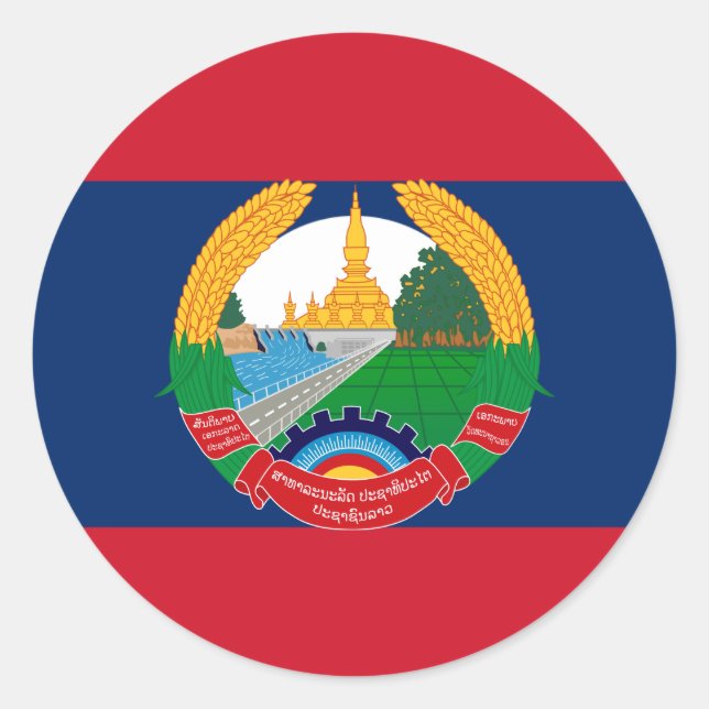 Sticker Rond Drapeau et Emblème Lao, Drapeau du Laos (Devant)