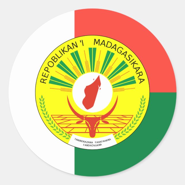 Sticker Rond Drapeau et sceau malgaches, Drapeau de Madagascar (Devant)