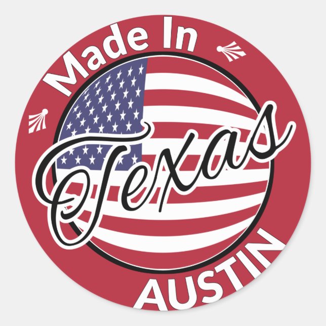 Sticker Rond Drapeau fabriqué à Austin Texas États-Unis (Devant)