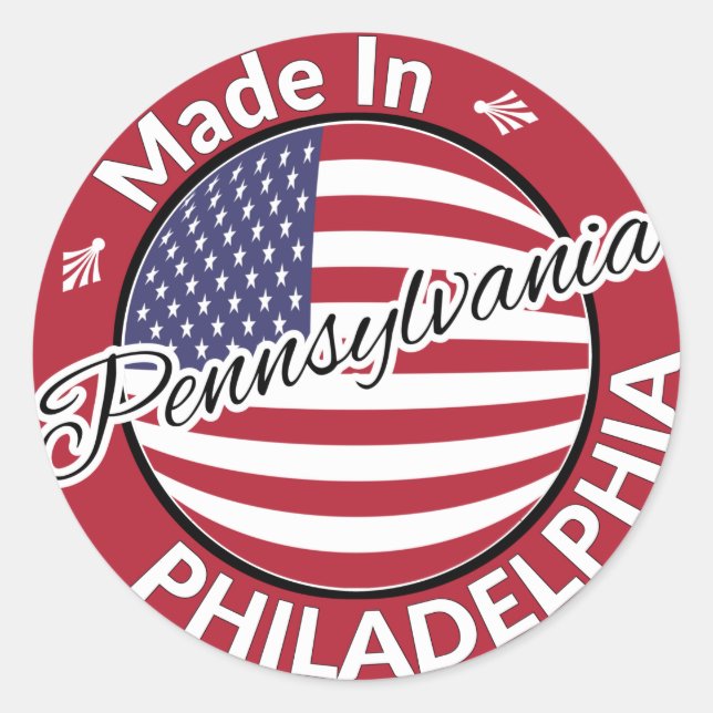 Sticker Rond Drapeau Fabriqué à Philadelphie Pennsylvanie USA (Devant)