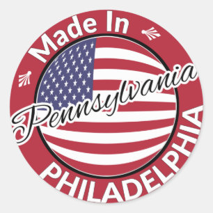 Sticker Rond Drapeau Fabriqué à Philadelphie Pennsylvanie USA
