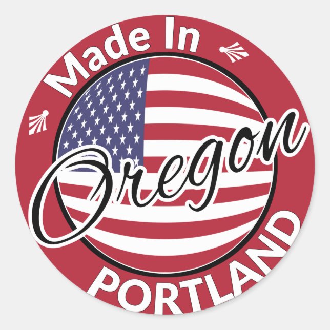 Sticker Rond Drapeau Fabriqué à Portland Oregon USA (Devant)