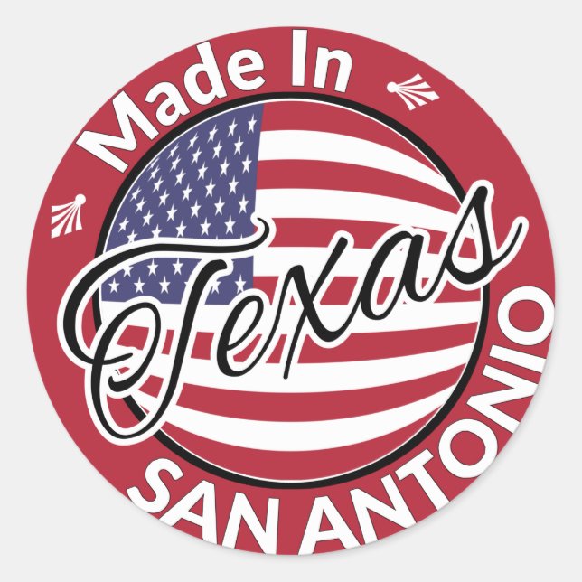 Sticker Rond Drapeau fabriqué à San Antonio Texas États-Unis (Devant)