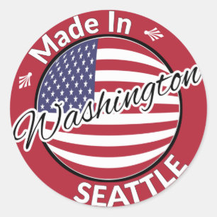 Sticker Rond Drapeau Fabriqué à Seattle Washington USA