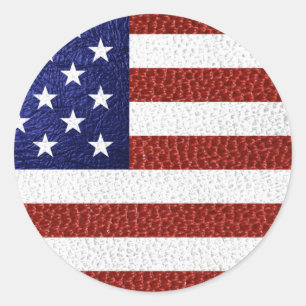 Sticker Rond Drapeau Faux Rouge Blanc Bleu Cuir USA