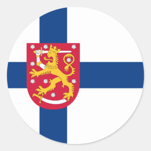Sticker Rond Drapeau finlandais et armoiries, Drapeau finlandai