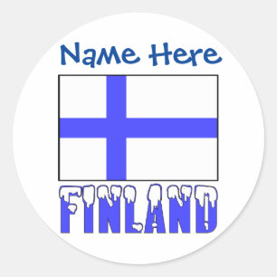 Sticker Rond Drapeau finlandais et personnalisation bleue Finla