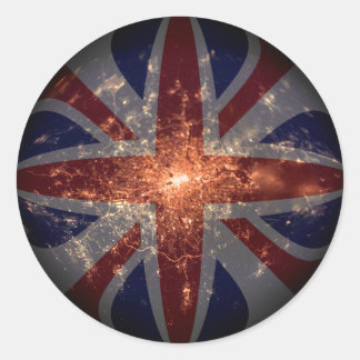 Sticker Rond Drapeau Fisheye britannique sur Londres en soirée