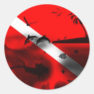 Sticker Rond Drapeau frais de plongeur autonome