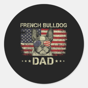 Sticker Rond Drapeau Français Bulldog Papa Amoureux de les chie