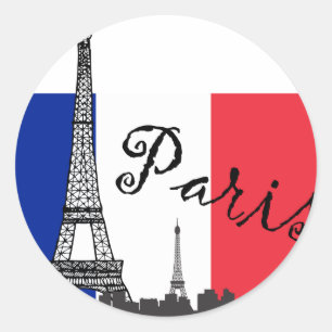 Sticker Rond Drapeau français et Tour Eiffel