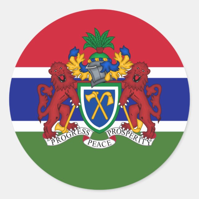 Sticker Rond Drapeau gambien et armoiries, Drapeau de la Gambie (Devant)