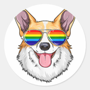 Sticker Rond Drapeau Gay pride Corgi LGBT Lunettes de soleil ar