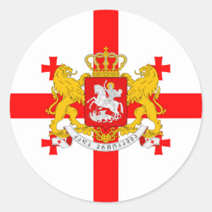 Sticker Rond Drapeau géorgien et armoiries de Géorgie