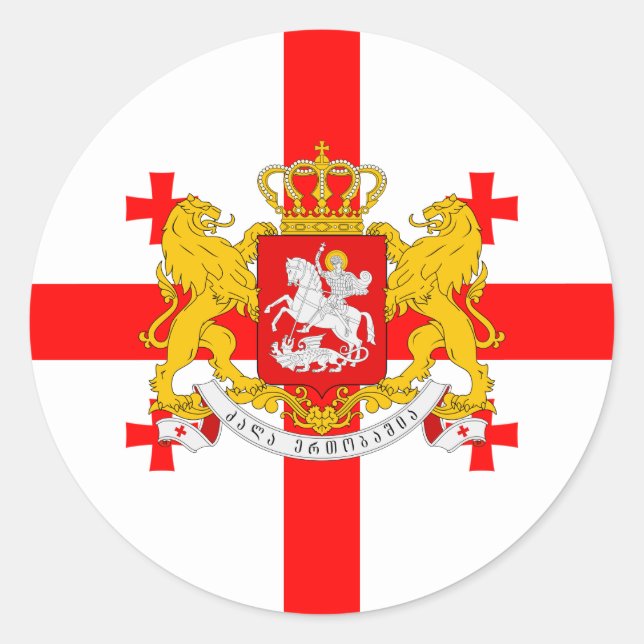 Sticker Rond Drapeau géorgien et armoiries de Géorgie (Devant)