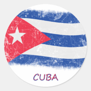 Sticker Rond Drapeau Grunge Cuba
