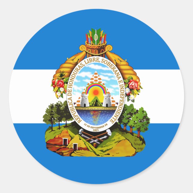 Sticker Rond Drapeau hondurien et armoiries du Honduras (Devant)